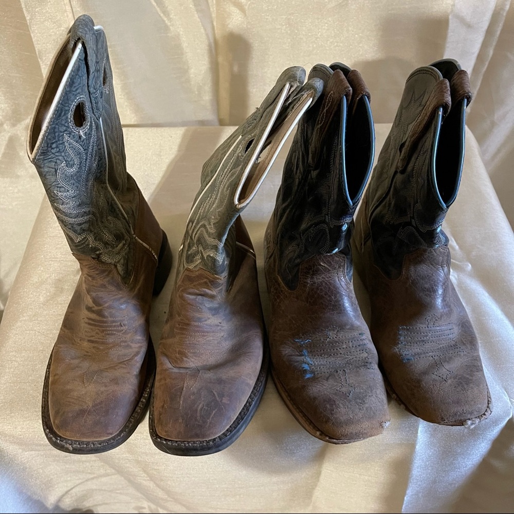3 pairs of worn out kids leather cowboy boots, great for costume or planters